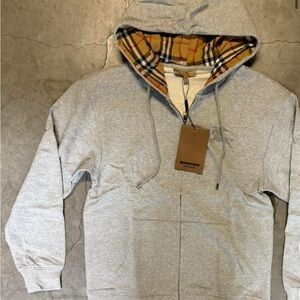 Gray Hoodie with Plaid Lining